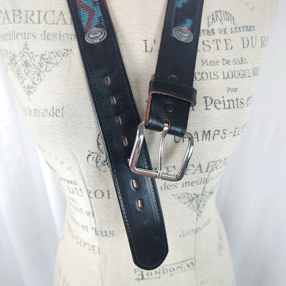 Vintage Cowboy Legends Western Black Leather Belt Small Buckle - Picture 7 of 8